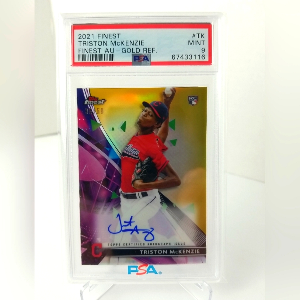 2021 Topps Finest Triston McKenzie RC Auto Gold Refractor /50 PSA 9 MINT